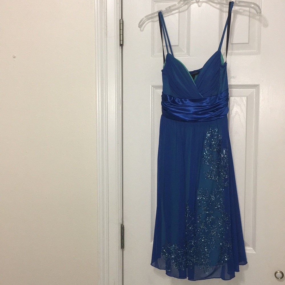 Royal Blue with Teal Accent Beaded Siffon Dress